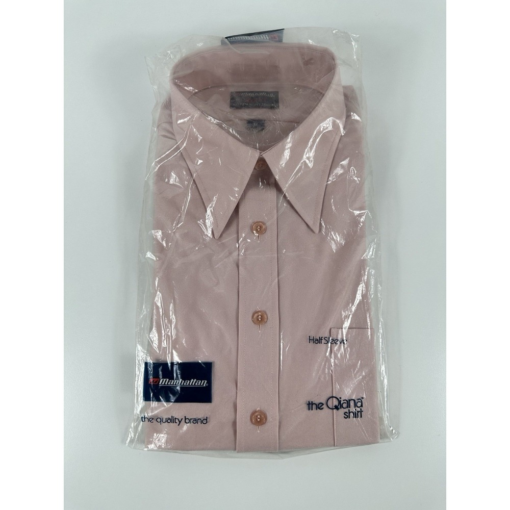Vintage Manhattan Qiana Pink 17 XLARGE Collared Short Sleeve Shirt ~ 70's Disco